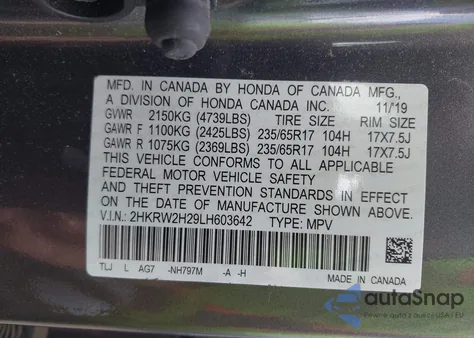 2020 Honda Cr-V Awd Lx z USA, uszkodzony, nr VIN 2HKRW2H29LH603642